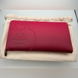 Tiffany & Co. New red black ombré leather L zip wallet